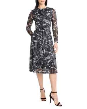 Maggy London Long Sleeve Mesh Midi Dress - Black