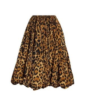 Alaïa Animal Print Nylon Taffeta Bubble Midi Skirt - Brown