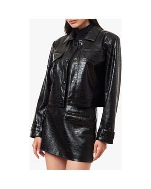 Habitual Croc Embossed Faux Leather Shrunken Jacket - Black