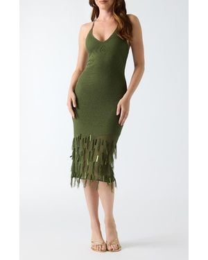 Guess Myra Lace Back Fringed Midi Dress - Green