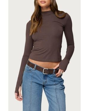 Edikted Binta Crop Long Sleeve Mock Neck Top - Blue