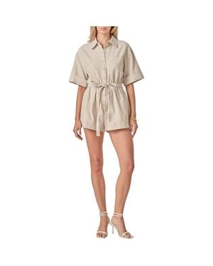 English Factory Stripe Cotton Blend Romper - Natural
