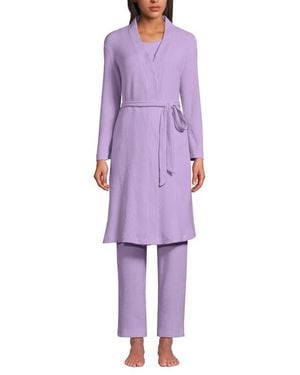 Lands' End Brushed Cozy Waffle Jersey 3 Piece Pajama Set - Purple