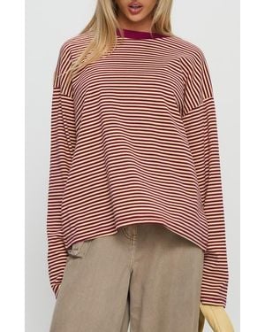 Princess Polly Settle Down Stripe Oversize T-Shirt - Red
