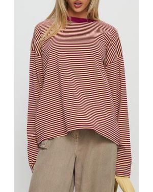 Princess Polly Settle Down Stripe Oversize T-Shirt - Red