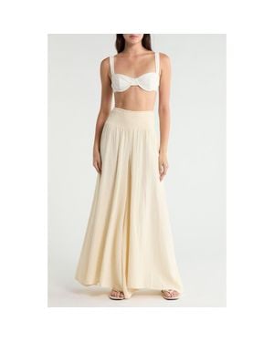 Elan Smocked Waist Cover-Up Palazzo Pants - Natural