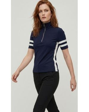 Anatomie Serena Sport Striped Zip-Up Short Sleeve Top - Blue