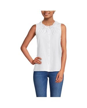 Lands' End Lightweight Jersey Button Front Lace Trim Tank - White