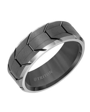 Triton 8Mm Tungsten Carbide Ring With Gunmetal Tire Tread Center And Bevel Edge - Gray