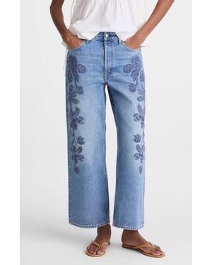 Madewell Embroidered Low Slung Baggy Crop Jeans - Blue