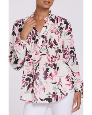 NYDJ Pleated Yoke Long Sleeve Peasant Blouse - Pink
