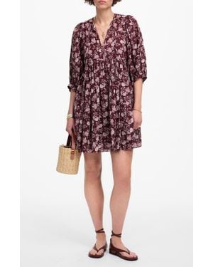 Madewell Floral Split Neck Puff Sleeve Minidress - Red