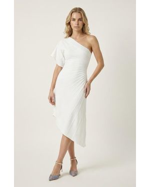 Modenaire One Shoulder Knitted Dress With Slim Waist And Flared Hem - Natural