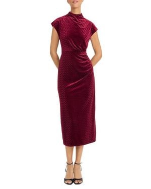 Maggy London Cap Sleeve Textured Velvet Midi Dress