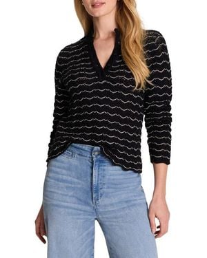 NIC+ZOE Scalloped Tuck Stitch Cotton Crop Sweater - Black