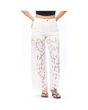 Bayeas Embellished Eyelet High Waist Wide Leg Jeans - Multicolor