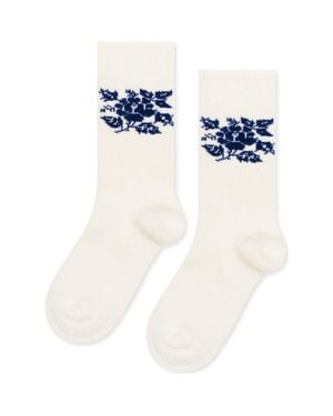 Hansel From Basel Floral Merino Wool & Recycled Cashmere Blend Crew Socks - Blue