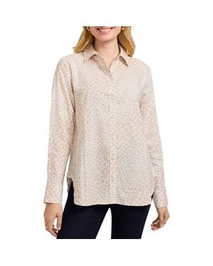 Foxcroft Meghan Giraffe Print Linen Blend Shirt - Natural