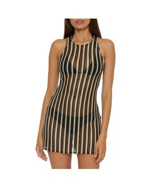Becca Cabo Stripe Sheer Cover-Up Minidress - Black