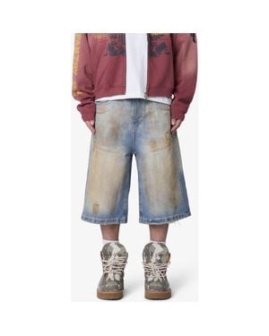 MNML Ultra Baggy Dirty Denim Shorts - Blue