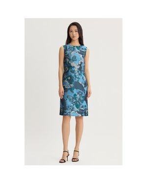 Ming Wang Abstract Jacquard Woven Sheath Knee Length Dress - Blue