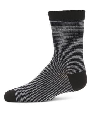 Memoi Horizontal Stripe Crew Socks - Black