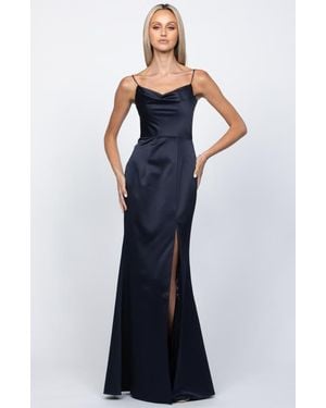 Bariano Stephanie Cowl Draped Satin Gown - Blue