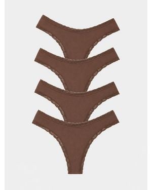 Stripe & Stare Thong Four Pack - Brown