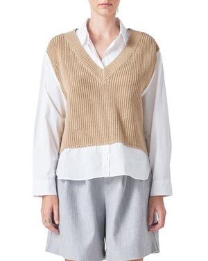 Grey Lab Layered Look Sweater & Shirt - White