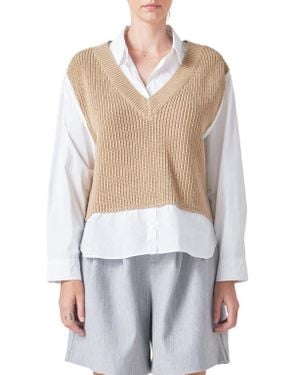 Grey Lab Layered Look Sweater & Shirt - White