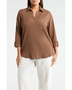 Anne Klein Roll Sleeve Texture Top - Brown