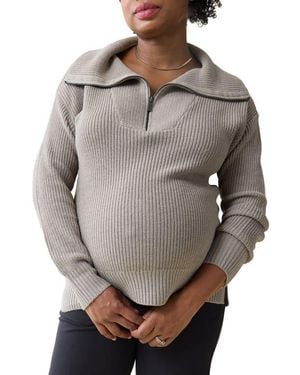 Ingrid & Isabel Quarter Zip Maternity Sweater - Natural