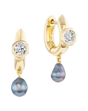 UNIFORM OBJECT Machina Akoya Pearl & Diamond Drop Earrings - Metallic