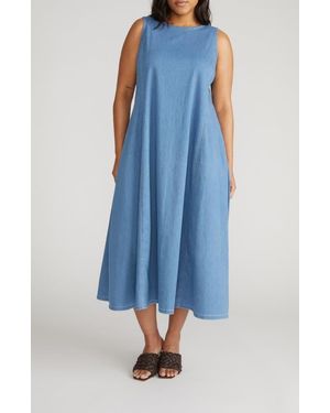UNIVERSAL STANDARD Kendra Sleeves Chambray Midi Dress - Blue
