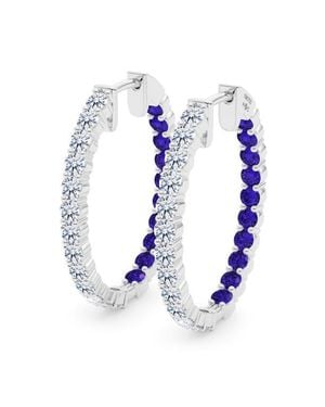 HauteCarat Lab Grown Diamond & Birthstone Inside Out Hoop Earrings - Blue