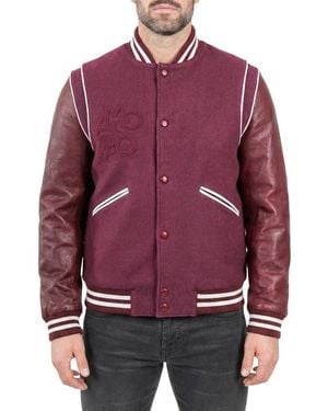 Maceoo Marthyr Leather Sleeve Varsity Jacket - Red