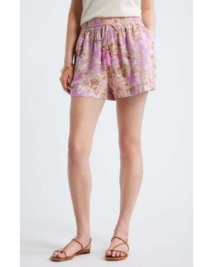 Treasure & Bond Beaded Tassel Linen Blend Shorts - Red