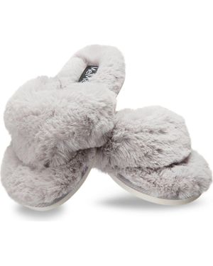 Memoi Fuzzy Plush Faux Fur Flip Flop Slipper - Gray