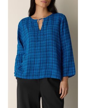 Eileen Fisher Round Neck Organic Linen Top - Blue