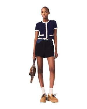 Maje Contrasting Cropped Cardigan - Blue