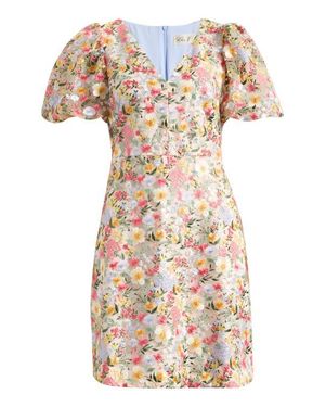 Eliza J Embroidered Puff Sleeve Cocktail Dress - Multicolor