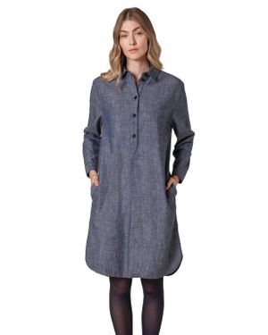 Celtic & Co. Chambray Long Sleeve Knee Length Dress - Blue