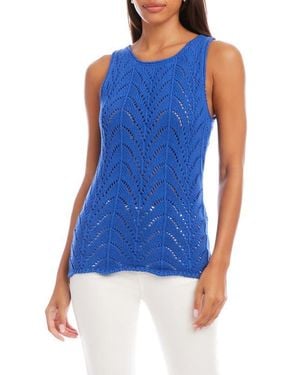 Karen Kane Pointelle Cotton Sweater Tank - Blue