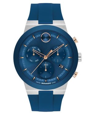 Movado Bold Fusion Chronograph Silicone Strap Watch, 44.5Mm - Blue