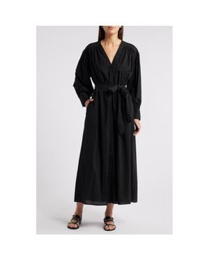 Xirena Cotton Poplin Tie-Waist Maxi Dress - Black