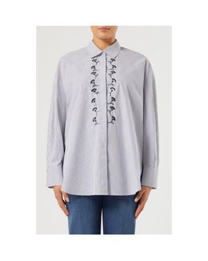 Marina Rinaldi Embroidered Stripe Shirt - Gray