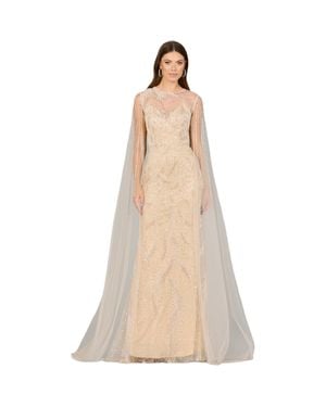 LARA New York Long Cape Beaded Gown - Natural