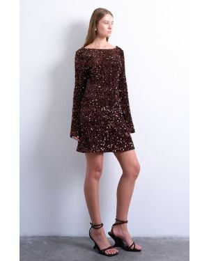 TOPSHOP Sequin Cowl Back Long Sleeve Minidress - Red