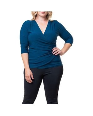 Kiyonna Faux Wrap Top - Blue