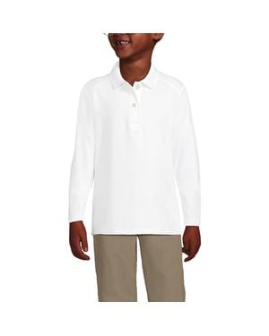 Lands' End School Uniform Girls Long Sleeve Feminine Fit Rapid Dry Polo Shirt - White